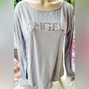 NIP Victoria’s Secret LS ANGEL Silver Sequin Bling Gray Top Size XL